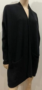 RAE FEATHER Black 100% Cashmere Open Front Long Sleeve Knitwear Cardigan Top S - Picture 1 of 7