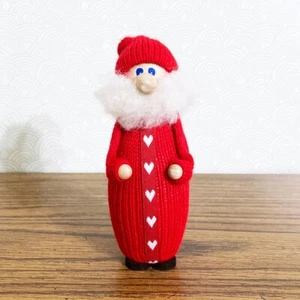 Swedish Tomte Santa Figure Heart Stripe 5.25" Christmas Wood Elf Scandinavian - Picture 1 of 6