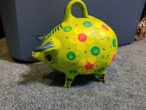 Vintage Keramik Sparschwein aus Mexiko handbemalt grün  - Bild 1 von 10