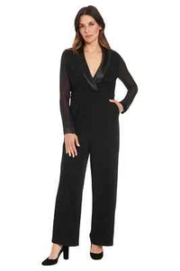 Tuta smoking Maggy London Times manica in chiffon, nera, taglia 14 nuova con etichette prezzo al pubblico consigliato dal produttore $128 - Foto 1 di 13