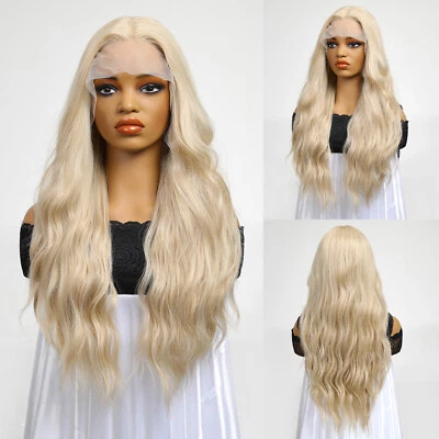 Women Lace Front hair Light Blonde Wigs Long Wavy Synthetic Wig for Women Daily - Image 1 of 4
