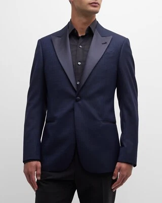 NUEVA Chaqueta de Cena Emporio Armani Azul Pico Solapa Cuadros Super 130's 50R Nueva con Etiquetas $1695 Foto 1 de 4