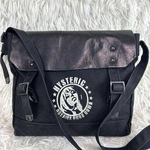 Bolso de hombro bidireccional Hysteric Glamour de lona y cuero negro auténtico usado - Imagen 1 de 15