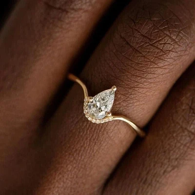 Real Moissanite 3.00Ct Pear Cut Women's Engagement Ring 14K Yellow Gold Plated - Image 1 of 4