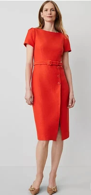 NEW ANN TAYLOR GRENADINE PUNCH TWEED SHORT SLEEVE BELTED SHEATH DRESS SZ 10 - Image 1 of 4
