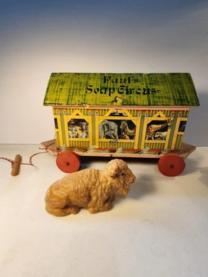 老式木制德国方舟拉玩具 - 保罗肥皂马戏团带野牛水牛肥皂 — 第 1/4 张图片