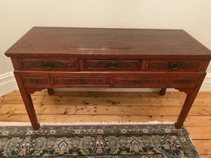 Large Red Lacquered Console Table with two rows of drawers - Picture 1 of 6