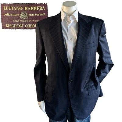 LUCIANO BARBERA SARTORIALE Suit Jacket Men 40-42L Strip Wool Hand Tailored Italy - Image 1 of 4