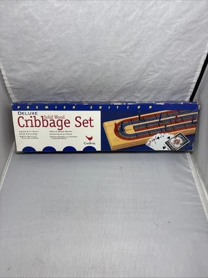 Vintage 1997 Deluxe Cribbage Set Solid Wood Board Cardinal Premier Edition New - Image 1 of 4