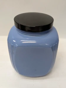 Fired On Blue Delphite Glass Canister/Hoosier Jar (Rare), Large Coffee Black Lid - Picture 1 of 7