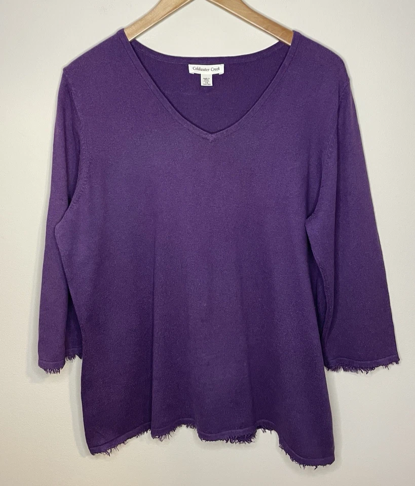Suéter Top Coldwater Creek Mujer 1X 16W-18W Púrpura Algodón Cachemira Manga 3/4 Foto 1 de 4