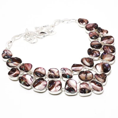 Colar de pedra preciosa roxa madrepérola corrente ajustável joia 18" BN 4058 - Imagem 1 de 4