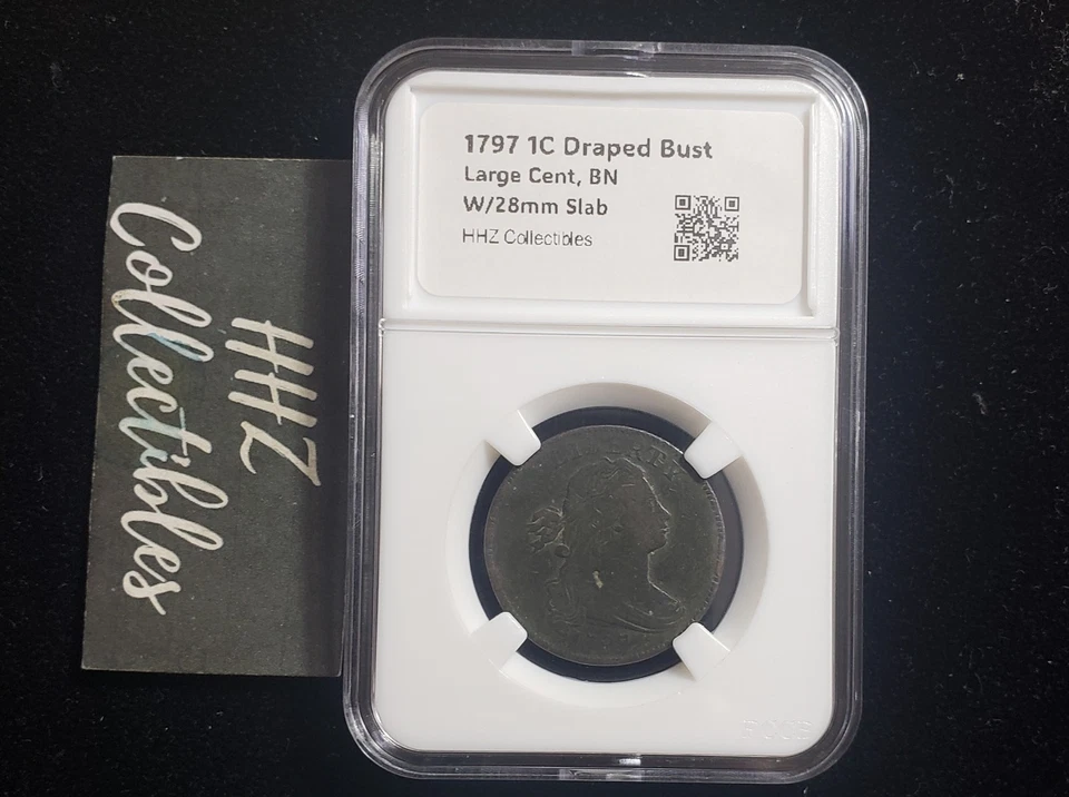 US 1797 1C Draped Bust Large Cent Copper Coin w/ 1.10 IN 28mm Slab Snap Holder - Image 1 of 4