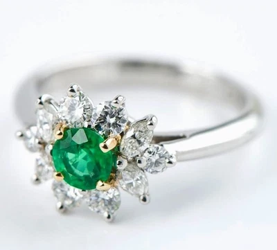 Tiffany & Co. изумруд 1P и бриллиант 10P круглый маркиза огранки платины Pt950 кольцо - Изображение 1 из 4