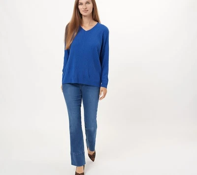 Suéter para mujer Joan Rivers talla XS manga larga cuello en V acanalado azul A452485 Foto 1 de 4