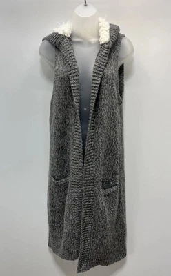 Gap gray wool-blend long line open front chunky sweater vest sherpa hood S NWT - Image 1 of 4