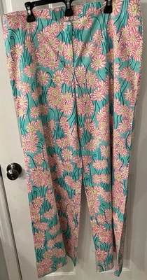 Pantalones de algodón de pierna ancha con flores en turquesa/rosa para mujer Lilly Pulitzer talla 14 NUEVOS Foto 1 de 4