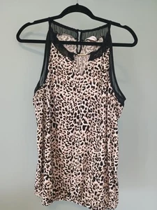 Calvin Klein Leopard Print Tank Top Blouse 1X Sheer Trim Mobwife Y2K Cheetah - Picture 1 of 8