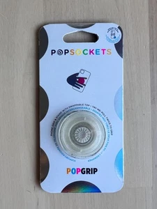 Pop Socket Clear Glitter Silver Print Phone Holder Grip - Picture 1 of 2