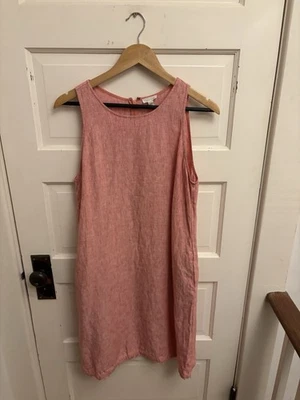 Vestido recto rojo sin mangas 100 % lino Garnet Hill para mujer dobladillo con flecos talla 10 Foto 1 de 4