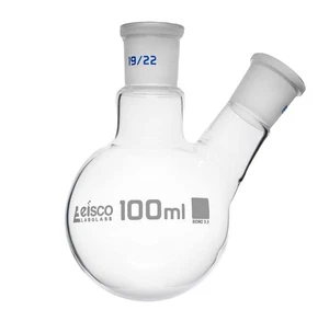 2 Neck Round Bottom Boiling Flask, 100mL - 19/22 Center & Side Joints - Boros... - Foto 1 di 1