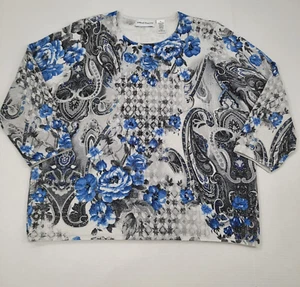 Alfred Dunner Paisley Blumen Pullover Damen XL blau grau Pailletten Boho Art Karriere - Bild 1 von 10