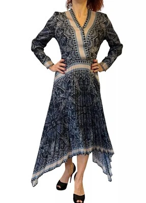 H&M AW2019 МОДНЫЙ УЗОР ПЕЙСЛИ АТЛАСНЫЙ V-ОБРАЗНЫЙ ВЫРЕЗ МИДИ ПЛИССИРОВАННОЕ ПЛАТЬЕ БЛОГГЕРЫ РАЗМЕР 6 - Изображение 1 из 4