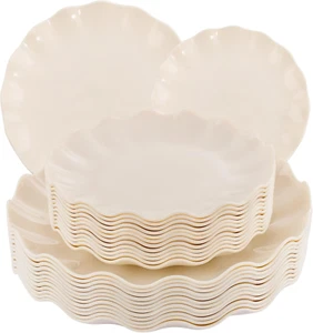 LIYH 24Pcs Plastic Plates Reusable,Unbreakable Dinner Plates, Scalloped Plastic - Picture 1 of 12