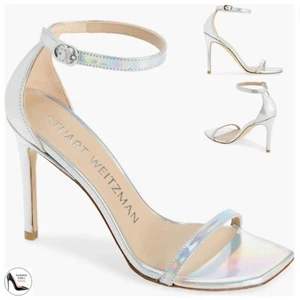 Stuart Weitzman Nudistcurve Ankle Strap Sandal Metallic Leather High Heel Pumps - Picture 1 of 15