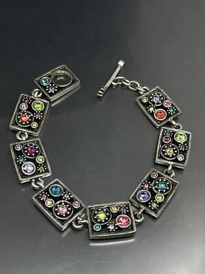 Patricia Locke USA Signed ‘08 Silvertone Swarovski Crystals 6.7” Link Bracelet - Image 1 of 4