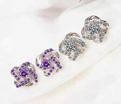 Ohrstecker mit 925 Sterling Silber Zirkonia Lila Weiß Damen Ohrringe Ohrschmuck - Bild 1 von 4