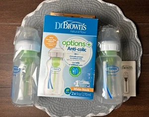 Dr. Brown's Options+ Wide-Neck Baby Bottles 0m Level 1 - 9 oz 2-Pack Anti-Colic - Picture 1 of 2
