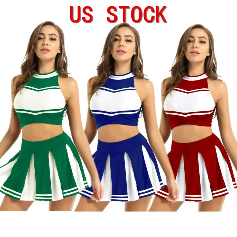Взрослая школьница чир-лидер костюм униформа укороченный верхний плиссированные юбки наряды - Изображение 1 из 1