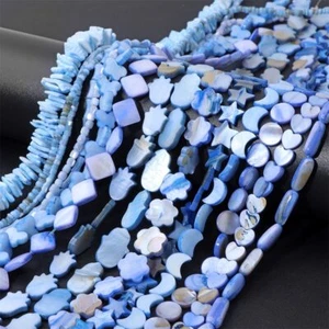 Natur Muschelperlen blau farbig Muschel Stern Herzform Perlen zur Schmuckherstellung - Bild 1 von 50