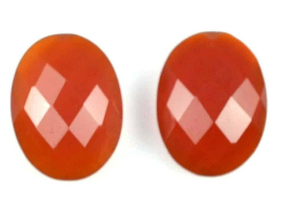 12x16MM Natural African Orange Onyx Loose Oval Broilets Gemstone Chekar Cut Pair - Image 1 of 4
