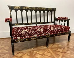 *Stunning 19thC Chinese Gold * Chinoiserie Butterflies Flowers SOFA Window Seat - Picture 1 of 21