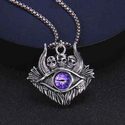 Collar colgante unisex para hombre y mujer gótico púrpura vidrio como ojo calavera cuerno Foto 1 de 2
