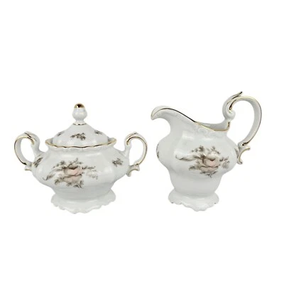 Johann Haviland Sepia Rosa Azúcar Cuenco y Crema China Baviera Alemania Café Té Foto 1 de 4