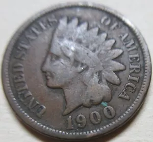 1900 US Small Cent Indian Head Coin. 1 PENNY 1p 1c (U223, UR) - Picture 1 of 2