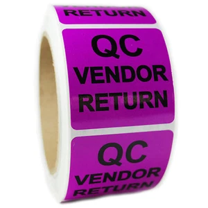 "Etiqueta pegatina de control de calidad púrpura brillante "QC Vendor Return"" QA -2"" por 2"" - 500 quilates - SL048F - Imagen 1 de 2