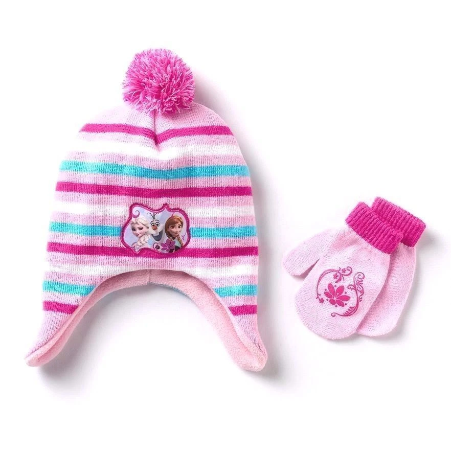 Disney Frozen Toddler Striped Knit Hat and Mittens - Image 1 of 1