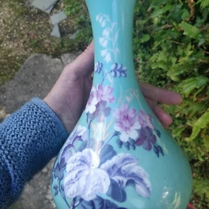 French Porcelain Turquoise Blue Painted Floral Lamp base maker L&B c.1880 - Picture 1 of 12