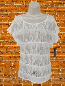 BNWT WOMENS ZARA SIZE EUR S SMALL IVORY FRINGED LACE SEE THROUGH TOP T-SHIRT NEW - Picture 1 of 5