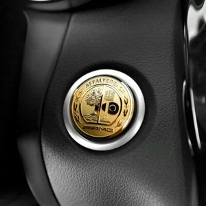 Golden Alloy Engine Start Button Badge Sticker AMG Mercedes Benz C E GLC GLE GLS - Picture 1 of 3