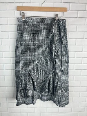 Falda Mujer M Negra Envolvente Tartán Franela Escocesa Volantes Suave Secretaría Oficina Ciudad Foto 1 de 4