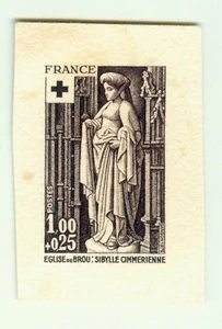 France Die Proof 1976 Sc#B497 Cimmerian Sibyl. Esculturas de la catedral de Brou. - Imagen 1 de 2