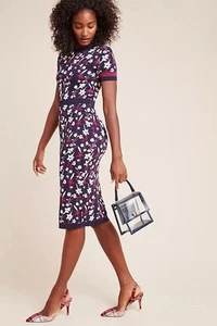 Shoshanna Evan Floral Knit Midi Dress Stretchable Cocktail - Picture 1 of 11