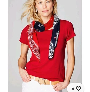 Neu mit Etikett J Jill 40 Zoll quadratischer Halstuch rot blau Blumendruck klassisch patriotisch  - Bild 1 von 7