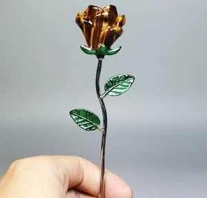 Altura 150mm Natural Ojo de Tigre Cuarzo Cristal Tallado Rosa Flor Espécimen - Imagen 1 de 8