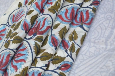 15 Yard Fabric Hand Block Floral Print 100%Cotton NO TARRIF CHARGES 100%✅ZK_167 - Image 1 of 4